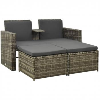 3 Piece Grey Poly Rattan Garden Lounge Set with Cushions