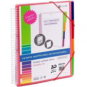Carchivo -Carpeta Archivex personalizable de 40 fundas con separadores intercambiables, color rojo