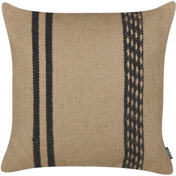 Cojín Decorativo de Yute Beige y Negro con Funda Extraíble y Cierre 45 x 45 cm