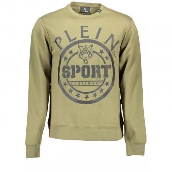 Plein Sport Green Cotton Sweater - M, Sweatshirts, male, Green, Size: M Green Cotton Sweater with Print