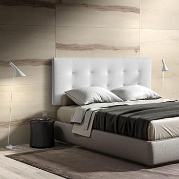 Cabecero de Cama Acolchado en Polipiel Blanco Modelo Resqua - 150x60 cm con Herrajes Incluidos