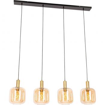 Lámpara colgante de diseño negra con latón y cristal ámbar 4 luces - Zuzanna
