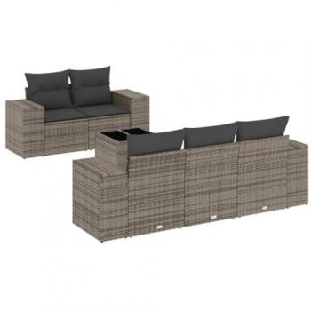 Set de muebles de jardín 6 pzas con cojines en ratán sintético gris