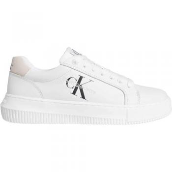 Calvin Klein Women's Chunky Leather Sneakers with Logo Detail, White, Size 9 US (39 EU)