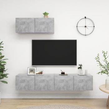 Set de muebles de salón 3 piezas madera ingeniería y aglomerado gris hormigón, incluye Mueble TV, Mesa de TV, Mueble Televisor