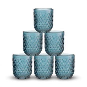 Set 6 Vasos de Cristal Agua 270cc y 430cc Odiel y Orbel, Vidrio con Relieve en Varios Colores, Aptos para Lavavajillas y Microondas