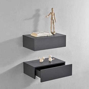 Set de 2 Mesitas de Noche de Pared Oslo con Cajón - Gris Oscuro - 46x30x15cm