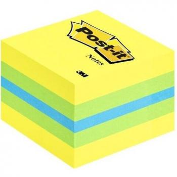 Notas Adhesivas Post-IT Mini Cubo 51 X 51 MM Amarillo Limon Compuesto por LOS Colores Amarillo, Verde Y Azul. 400 Hojas/Cubo.