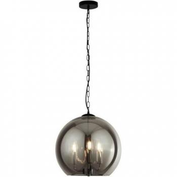 Colgante Esfera de Cristal Ahumado Claro 3 Bombillas Cromo Negro 37cm