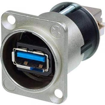 Conector Chasis USB 3.0 Reversible Neutrik NAUSB3 Tipo A y B, Carcasa Niquelada