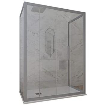 Mampara de ducha deslizante 3 lados PVC 80x130x80 cm Plata H 200 vidrio transparente modelo Deco Trio