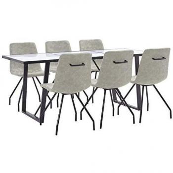 vidaXL Juego de Comedor 7 Piezas de Cuero Sintético Mobiliario Decoración Interior Casa Hogar Robusto Duradero Resistente Funcional Práctico Útil Gris