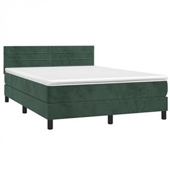 Cama box spring con colchón terciopelo verde oscuro 140x200 cm, incluye colchón viscoelástico, espuma, protector, muelles ensacados, adaptable y acolchado reversible