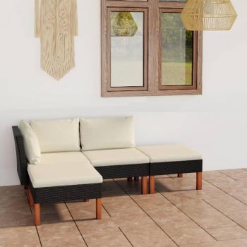 4-Piece Black Poly Rattan Garden Lounge Set with Cushions