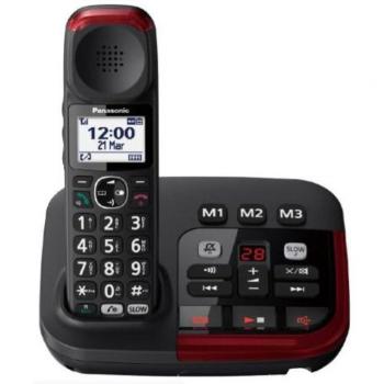 Teléfono Inalámbrico Panasonic KX-TGM420EXB con Contestador Automático, Amplificado, Volumen Alto, Modo de Conversación Lenta y Compatibilidad con Audífonos - Negro y Rojo