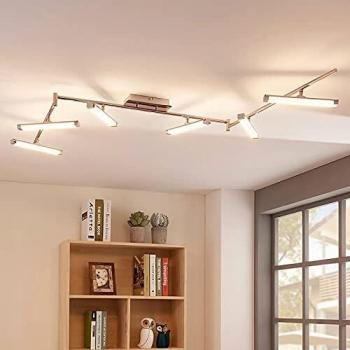 Lindby Lámpara LED de techo Pilou, 6 brazos, atenuable, moderna, plateada, hecha de metal, ideal para cocina