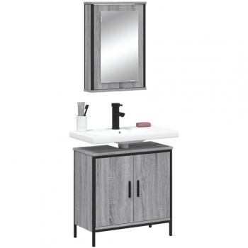 Juego de muebles de baño 2 piezas gris Sonoma madera multicapa