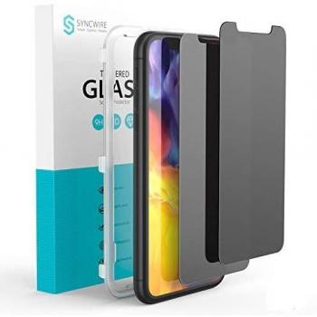 Syncwire protector de pantalla privacidad para iphone 11xr vidrio templado anti huellas para iphone xr11dureza 9h marco de instalacion libre de burbujas no de borde a borde