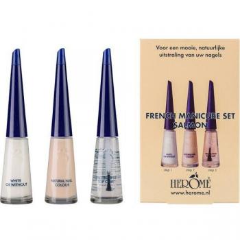 Herôme French Manicure Set Salmon - Kit de Manicura Francesa con Esmalte Blanqueador y Top Coat, 3 x 10 ml