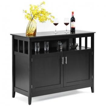 Modern Kitchen Sideboard Buffet Cabinet - Costway MDF and Pine Kitchen Storage Cabinet with 2 Doors in Black