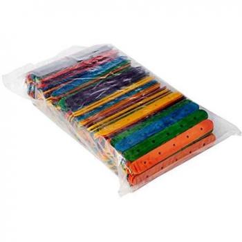 Palitos de Construcción con Agujeros, 15 cm, 1,8 cm, 4 mm, Madera de Abedul, Colores Asortidos, 500 Unidades