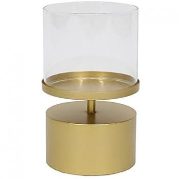 Portavelas 15,5 x 15,5 x 25 cm Cristal Dorado Metal