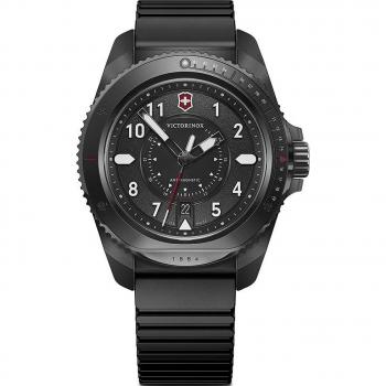 Victorinox Men's Journey 1884 Watch - Black PVD Stainless Steel Case (316L), Black Dial, Black Rubber Strap, Quartz Movement, Waterproof, Analog