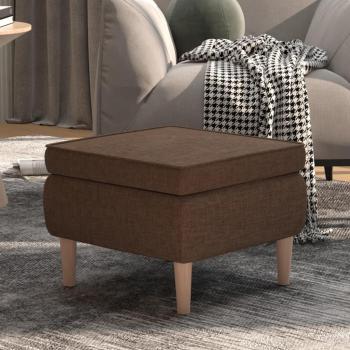 Reposapiés taburete con patas de madera tapizado en tela marrón