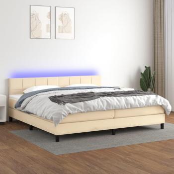 Cama Box Spring con Colchón y Luces LED Tela Crema 200x200 cm