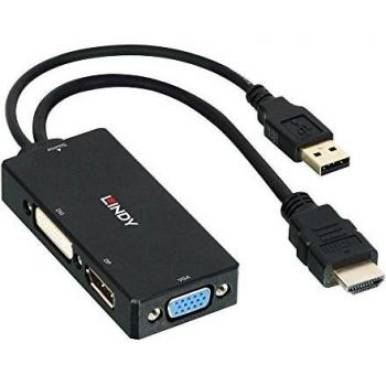 Lindy 38182 HDMI to DisplayPort, DVI, VGA Converter with USB Power, 10cm Black