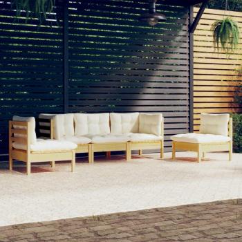 5-Piece Solid Pine Garden Lounge Set with Cream Cushions