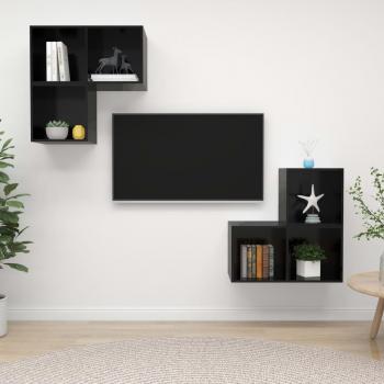 vidaXL Juego de muebles de salón 4 piezas madera ingeniería y aglomerado negro brillante, incluye Mueble de Salón, Mueble TV, Mesa de TV y Mueble Televisor