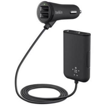 Belkin Road Rockstar Cargador de Coche con 4 Puertos USB, 7.2A/36W, Cable de 6 Pies, Negro