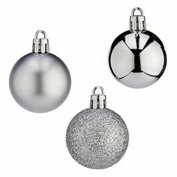 Set de Bolas de Navidad Plateadas de Plástico 4 cm (12 Unidades)