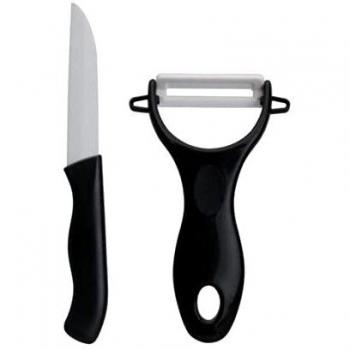 Easy Make CMKD3118 Set Cuchillo CERÁM. Y PELADOR, Blanco Y Negro, 12,50 x 7,60 x 1,80 cm