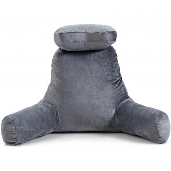 Cojín de Lectura para Cama con Soporte de Brazos y Reposacabezas, Forro Removible, Color Gris, Medidas 100 x 56 x 73 cm, Almohada de Apoyo Lum