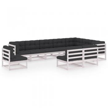 vidaXL Set de Muebles de Jardín 10 pzas con Cojines Blanco Madera Maciza Pino