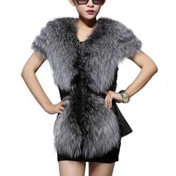 Fur Story 14232 Mujer Corto Real Piel de Zorro y Cuero de Oveja Chaleco 46