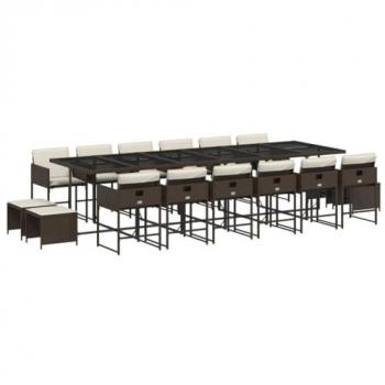 Set de Muebles de Jardín 17 Pzas con Cojines, Mesa y Sillas de Comedor, Conjunto de Muebles para Terraza Patio, Ratán Sintético Marrón