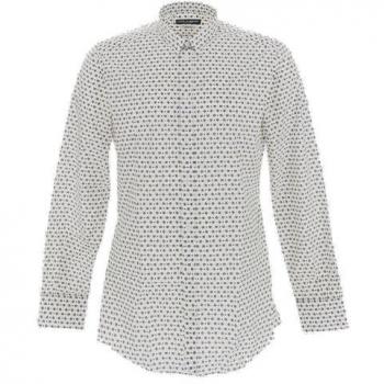 Dolce & Gabbana Men's Printed Cotton Shirt in White, Size XL, Logo Pattern, Long Sleeves