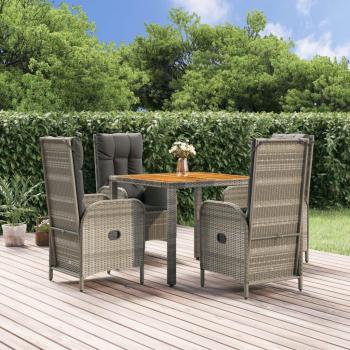 5-Piece Grey Poly Rattan Garden Dining Set with Cushions