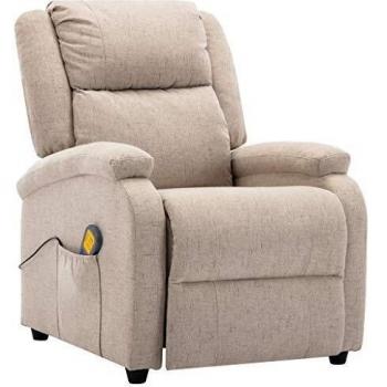 vidaXL Sillón Masaje Eléctrico y Reclinable Tela Comedor Casa Hogar Sofá Silla Habitación Dormitorio Mobiliario Mueble Decoración Asiento Color Crema