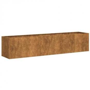 Rusty Weathering Steel Planter 200x40x40 cm - Durable Outdoor Garden Pot with Drainage