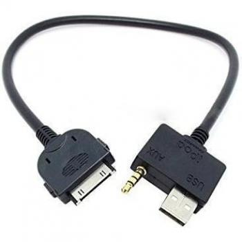 System-S Cable USB para Coche y Conector Jack de 3,5 mm para iPhone, iPod, Conector de 30 Pines para Hyundai Kia Mdi de 25 cm