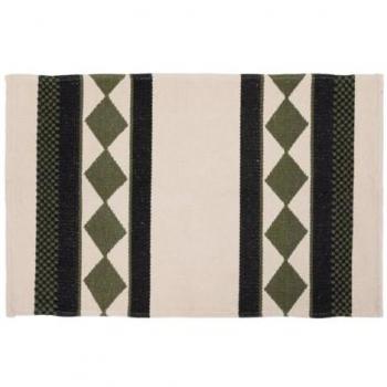 Alfombra decorativa de algodón en color caqui, negro y beige, 60 x 90 cm, grosor 10 mm
