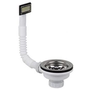 Válvula para Fregadero 1 1/2 x 115 con Cesta Rejilla de Acero Inoxidable y Rebose en Polipropileno