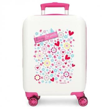 Maleta de Cabina Rígida Movom Enjoy & Smile Blanco 50 cm ABS con Cierre de Combinación y 4 Ruedas Dobles, 28.4L, 2 kg