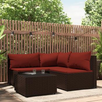 4 Piece Brown Poly Rattan Garden Lounge Set with Cushions