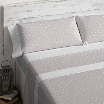 Burrito Blanco Juego de Sábanas 302 de Algodón Ecológico con Estampado de Topitos para Cama de Matrimonio de 180x190 cm hasta 180x200 cm, Gris