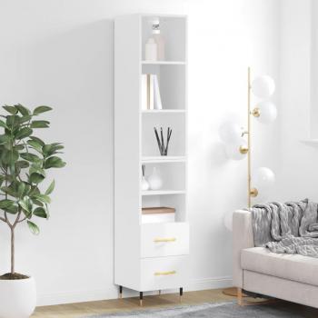 Aparador alto de madera contrachapada blanco brillo 34,5x34x180 cm